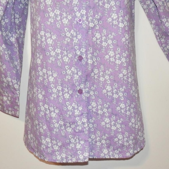 Women Within 2X 3X Purple Top Floral Button E316 - Picture 3 of 5